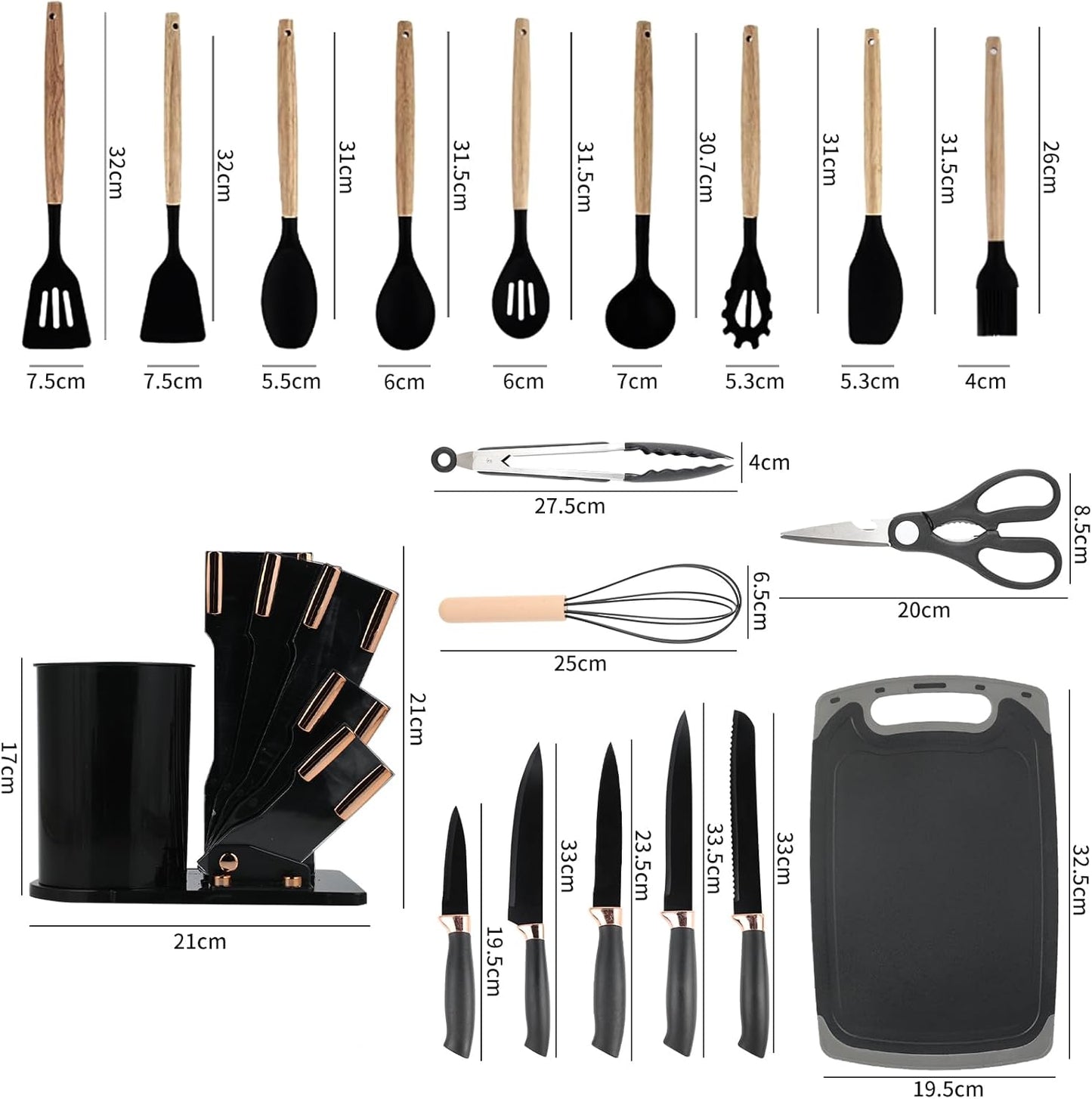 19 Pcs Kitchen Utensils Set-Black