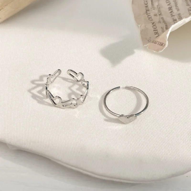 2pcs Alloy Silver Plated Trendy Heart Design Ring Set