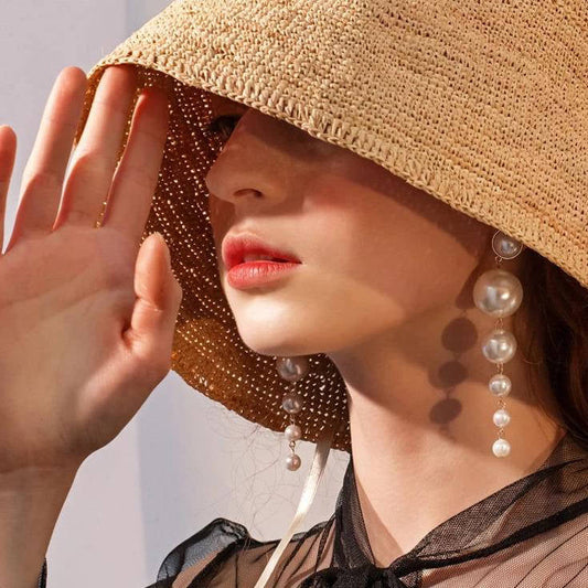 Pair Of Stylish Long Pearl Drop Tassel Earrings