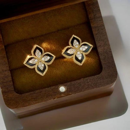 Sparkling Four-leaf Studs With Cubic Zirconia