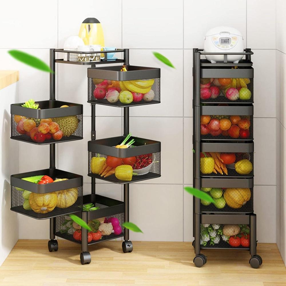 5 Layer Rotatable Fruit Basket Iron Mesh Kitchen Organizer