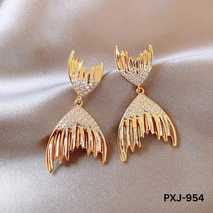 Golden Fish Tail Earrings with Crystals for Women