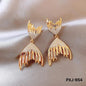 Golden Fish Tail Earrings with Crystals for Women
