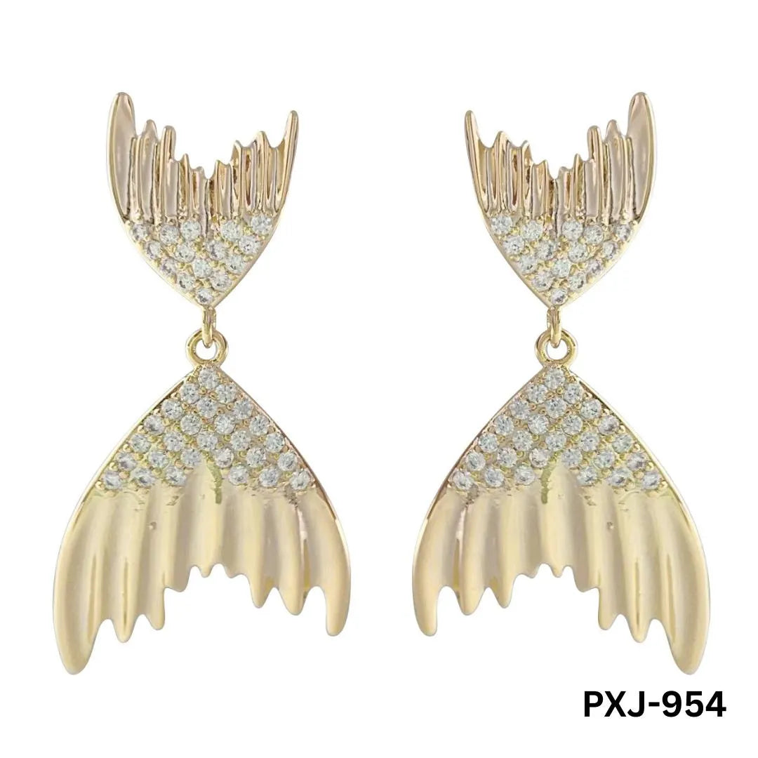 Golden Fish Tail Earrings with Crystals for Women