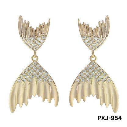 Golden Fish Tail Earrings with Crystals for Women