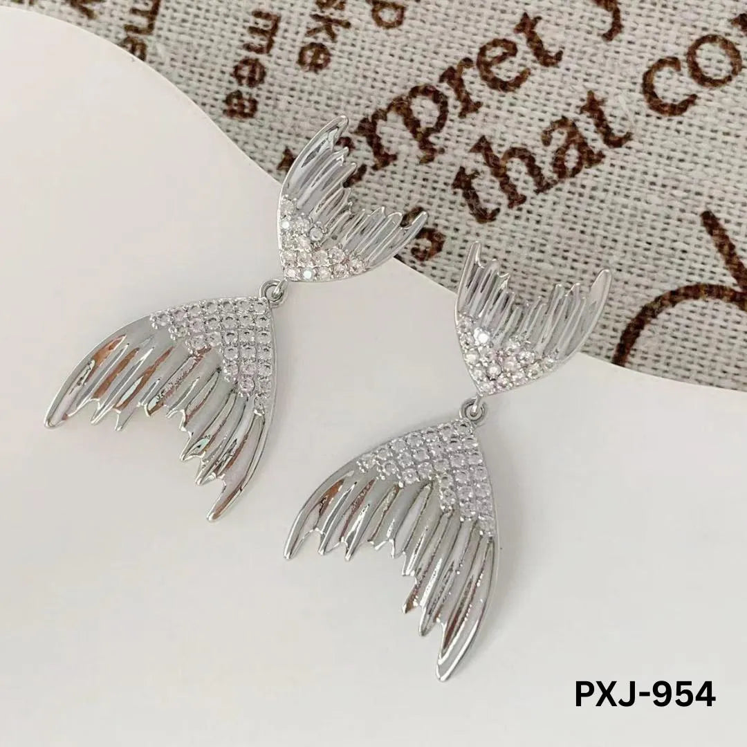Golden Fish Tail Earrings with Crystals for Women