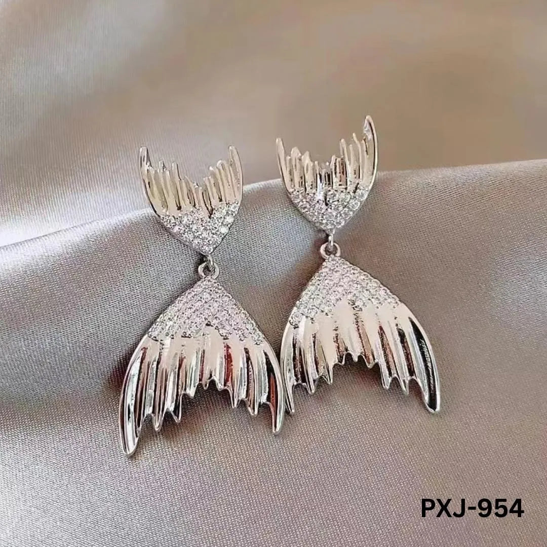 Golden Fish Tail Earrings with Crystals for Women