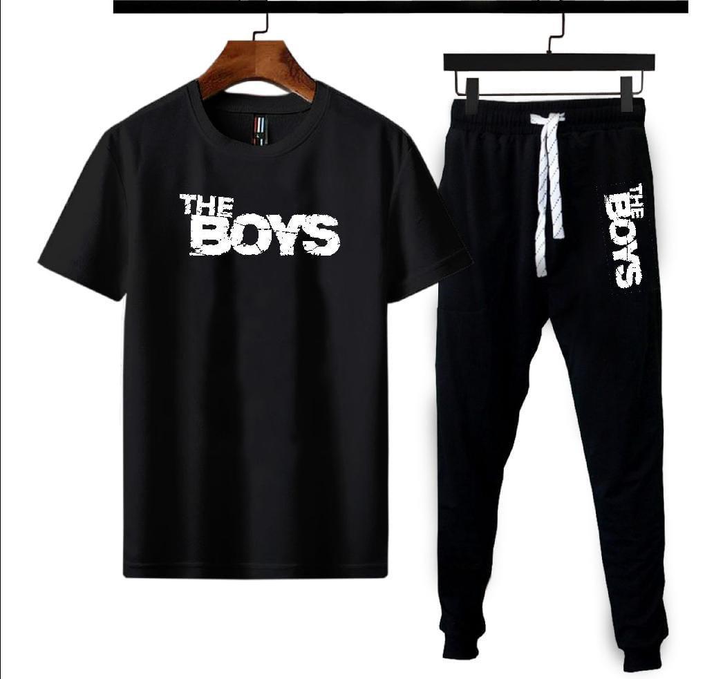 Men's Printed Polyester Track Suit  2 Pcs Set in Black