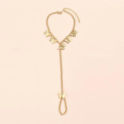 Gold Plated Butterfly Hanging Charm Bracelet - 1 Pc Adjustable Modern Design