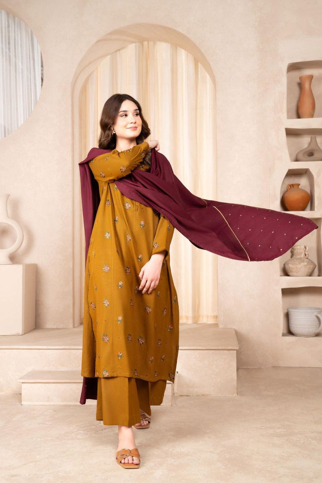 Premium Dhanak 3PC Embroidered Suit 9