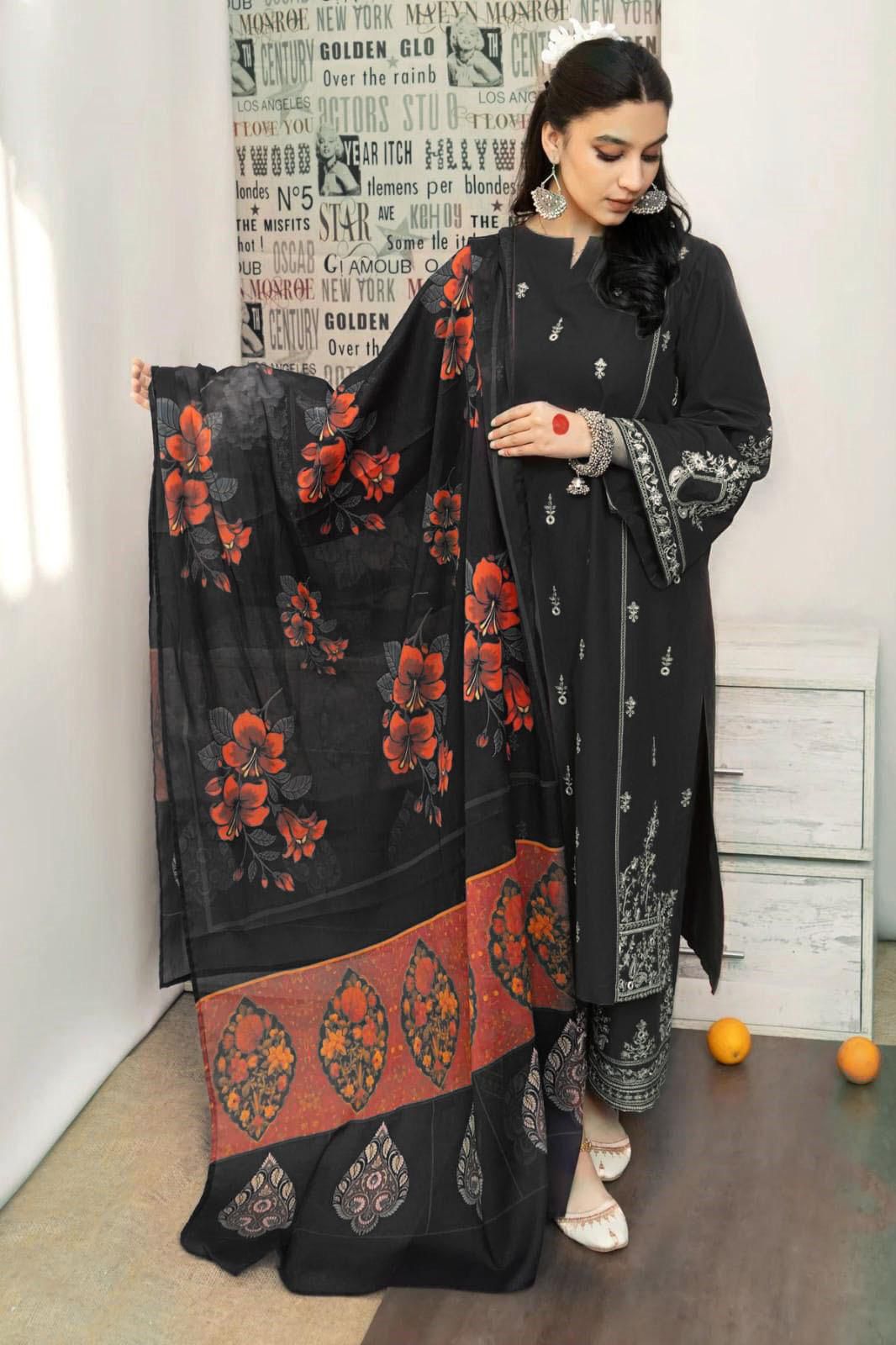 Premium Dhanak 3PC Embroidered Suit 7