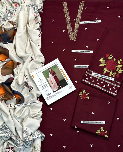 Premium Dhanak 3PC Embroidered Suit 2